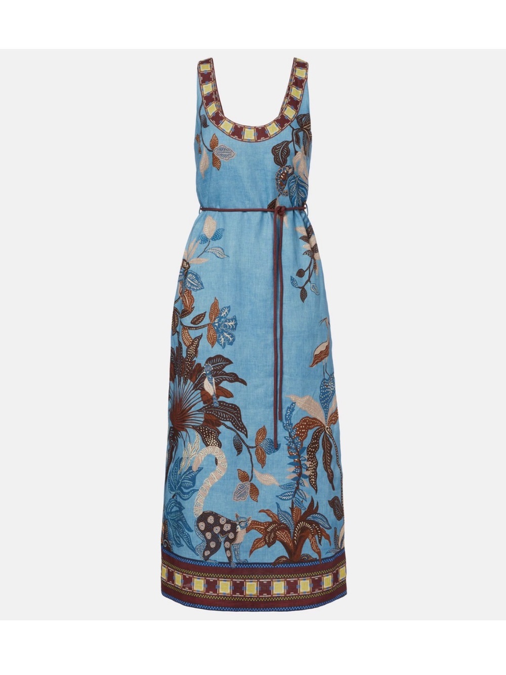 Blue Floral Maxi Dress with Belted Waist